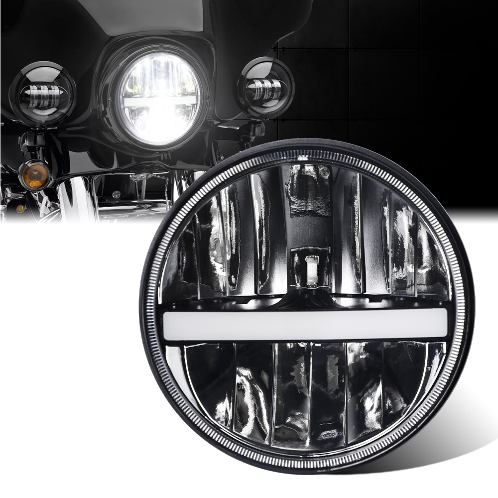 7 "インチ H4 LED モトヘッドライトハーレーソフテイルスリムファットボーイ 7 インチハロー DRL ターニング Led オートバイヘッドランプハーレーツーリング
