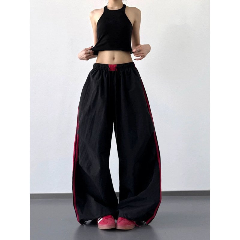 アイスシルク速乾迷彩作業服パンツメンズヒップホップアメリカンデザインセンセーションプリーツワイドレッグパンツストライプ柄