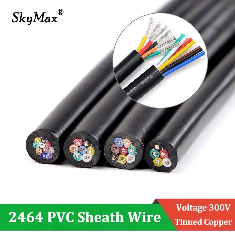 ブラック 2464 PVC シースワイヤー 30 28 26 24 22 20 18AWG DIY チャンネルオーディオ信号制御錫メッキ銅ケーブル 2 3 4 5 6 7 8 9 10 コア