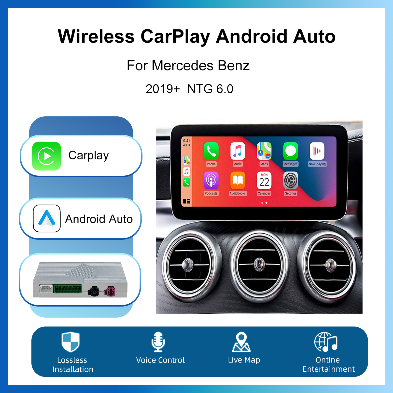 Ezonetronics メルセデスベンツ NTG 6.0 MBUX システム 2019 ワイヤレス CarPlay Android 自動レトロフィットキットデコーダボックス CarPlay