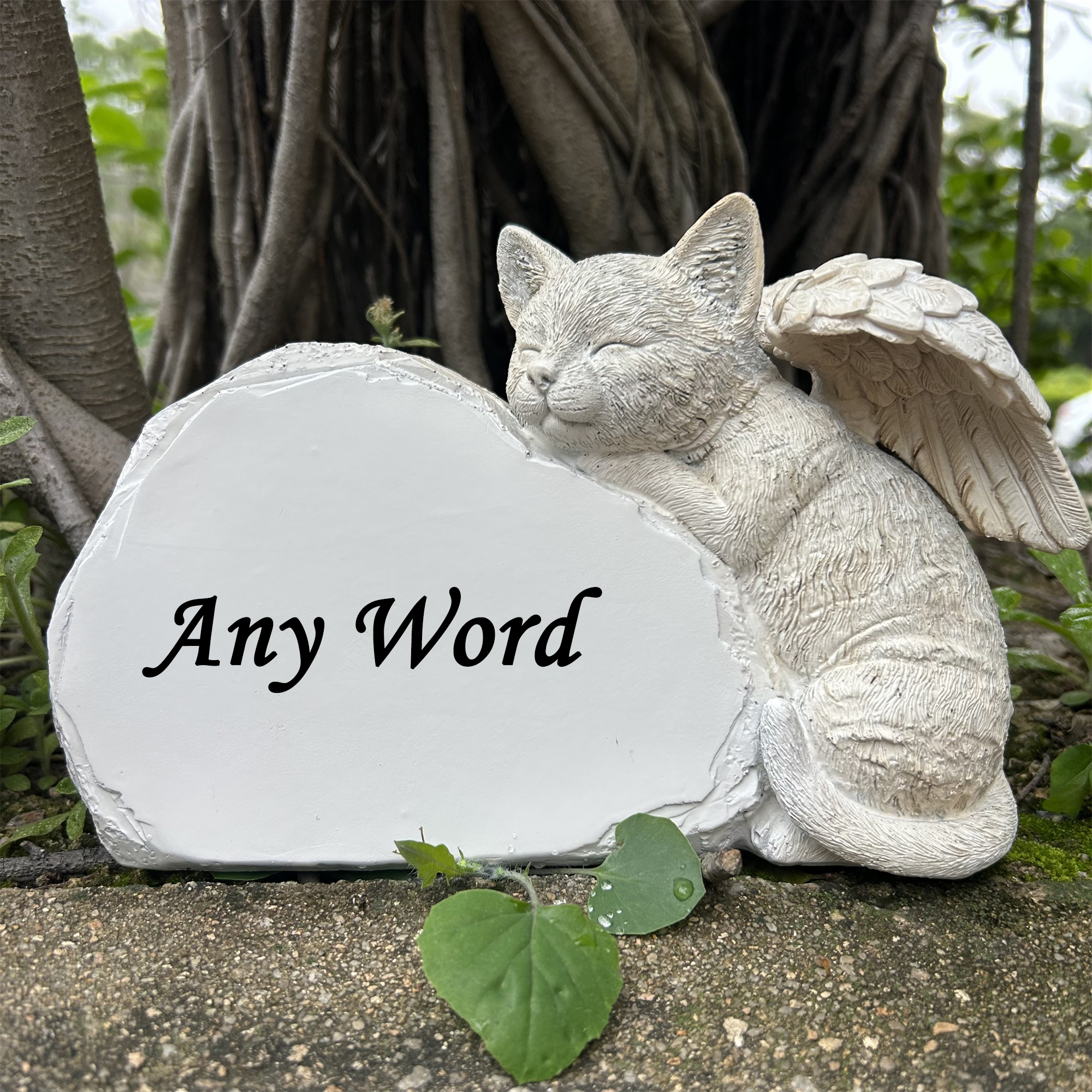 パーソナライズされた Cat Angel Memorial Garden Statue - 彫刻 Pet Cat Memorial Stone - Cat Grave Marker - Any Word