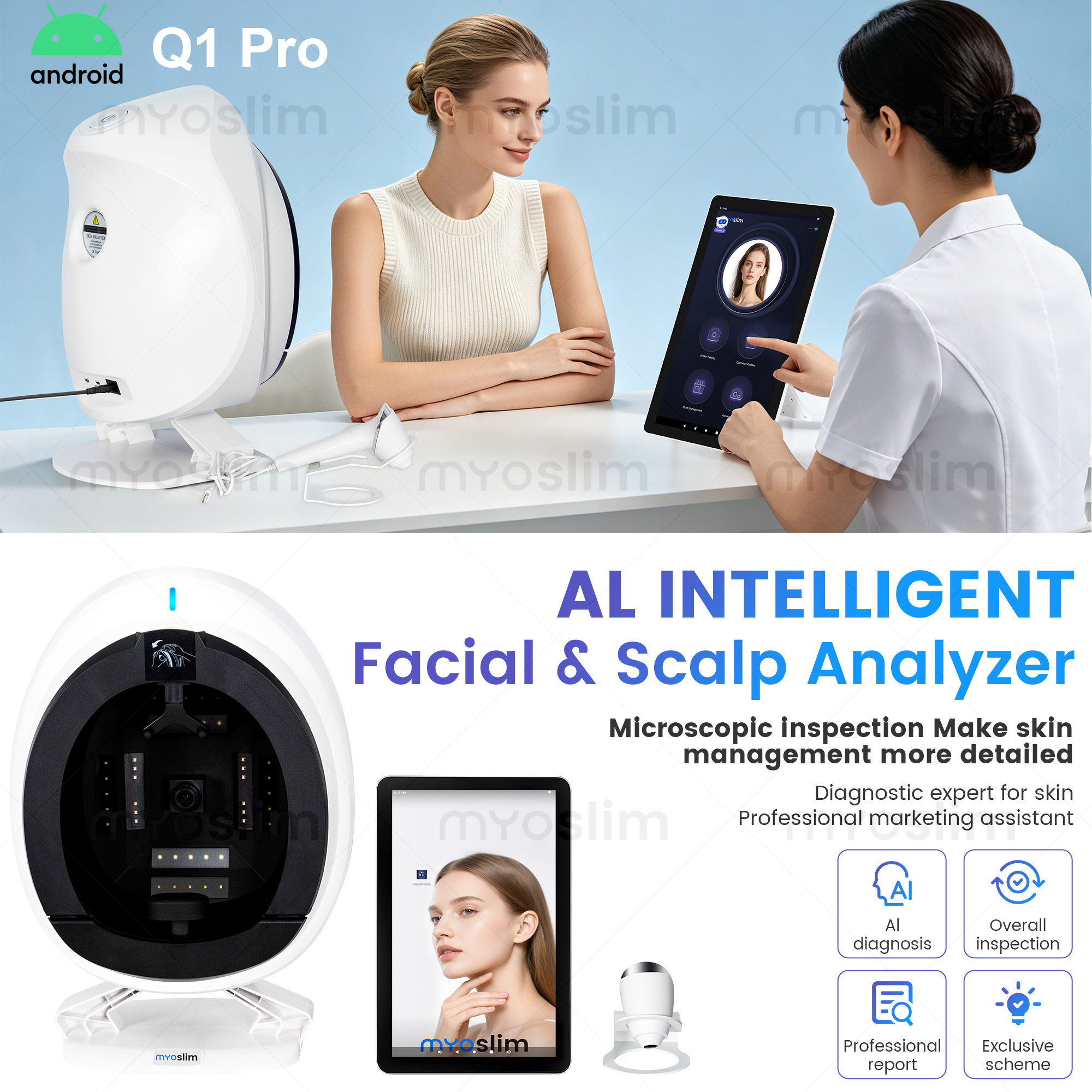 プロフェッショナル 3D フェイシャル Q1pro カメラスキャナ UV 肌と髪の分析測定機デジタルフェイシャルスキャナスキンアナライザー