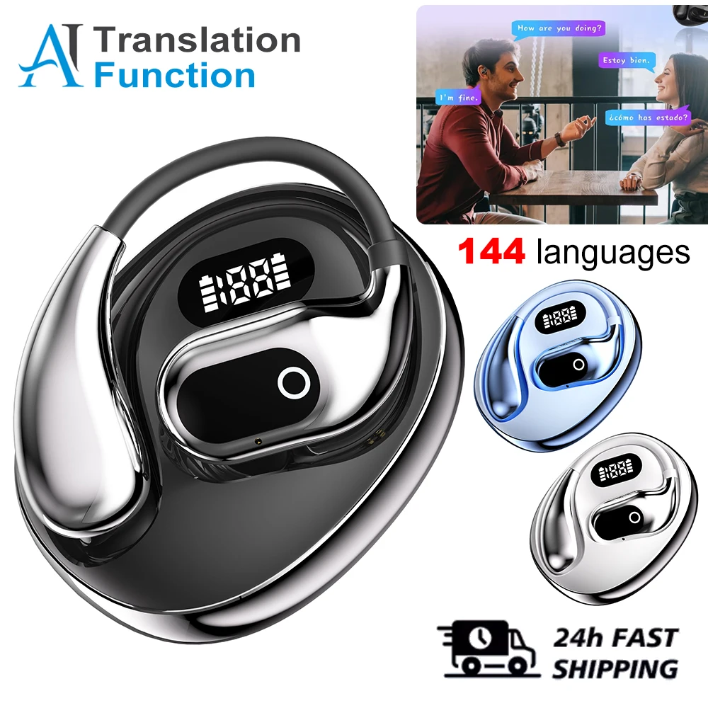 Ai 双方向リアルタイム翻訳イヤホン 144 言語ワイヤレス Bluetooth スマート音声翻訳ヘッドフォン旅行ビジネス用