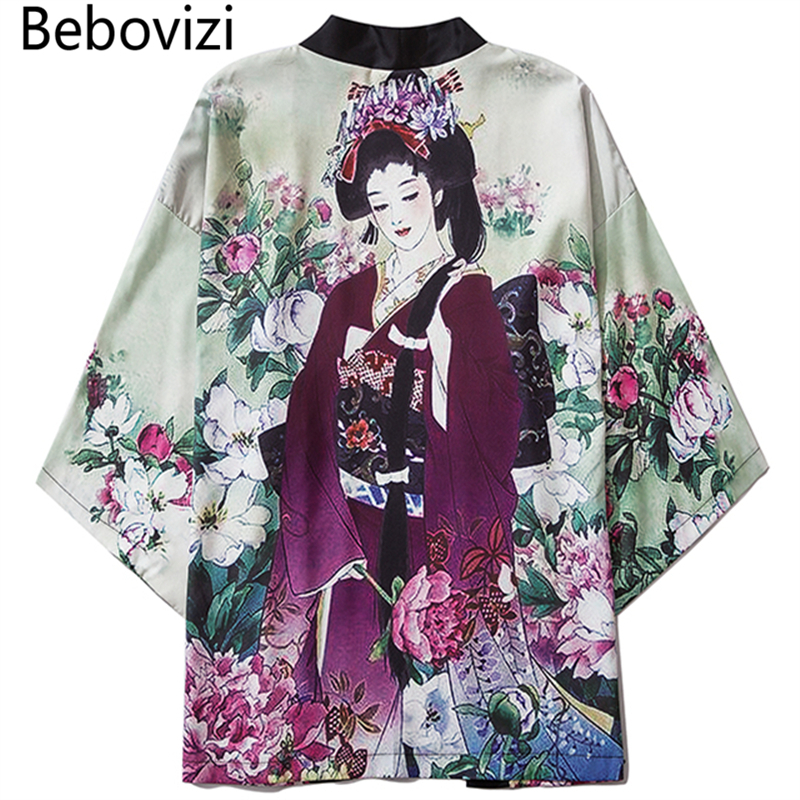 Bebovizi カジュアル女性プリント服伝統的な着物 Blusas ファッション男性日本アジアスタイルビーチ浴衣 2020 服