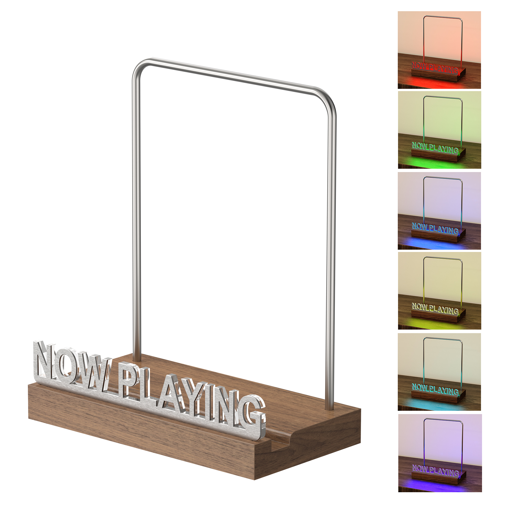 LED Now Playing ビニールレコードスタンド、7色ライトアップアルバムディスプレイ、LP収納装飾用アクリルレコードホルダー (シルバー文字)