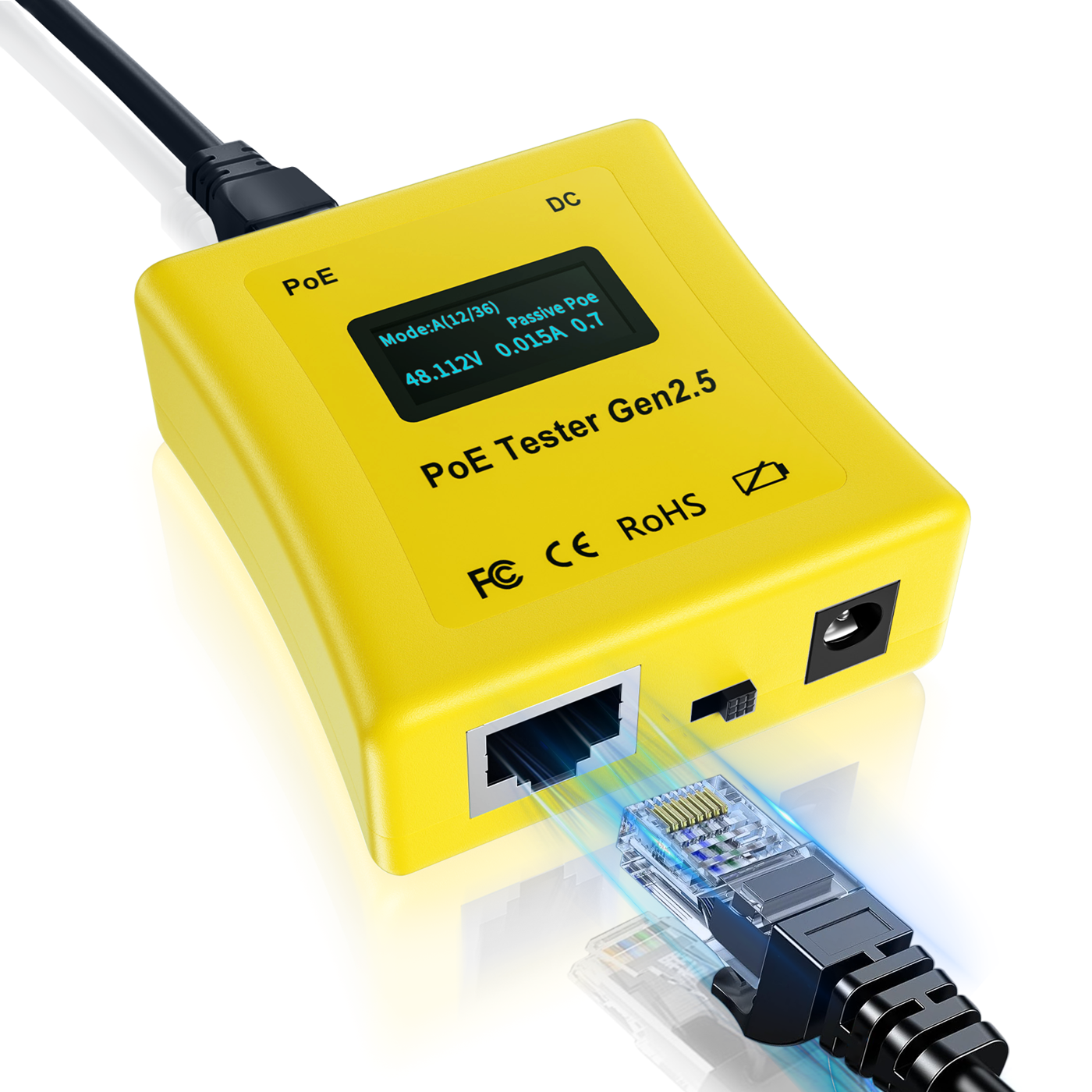 バッテリー不要のポータブルインライン電圧および電流テスター PoE タイプを迅速に検出識別 802.3af/at/bt PoE テスターツール Gen2.5