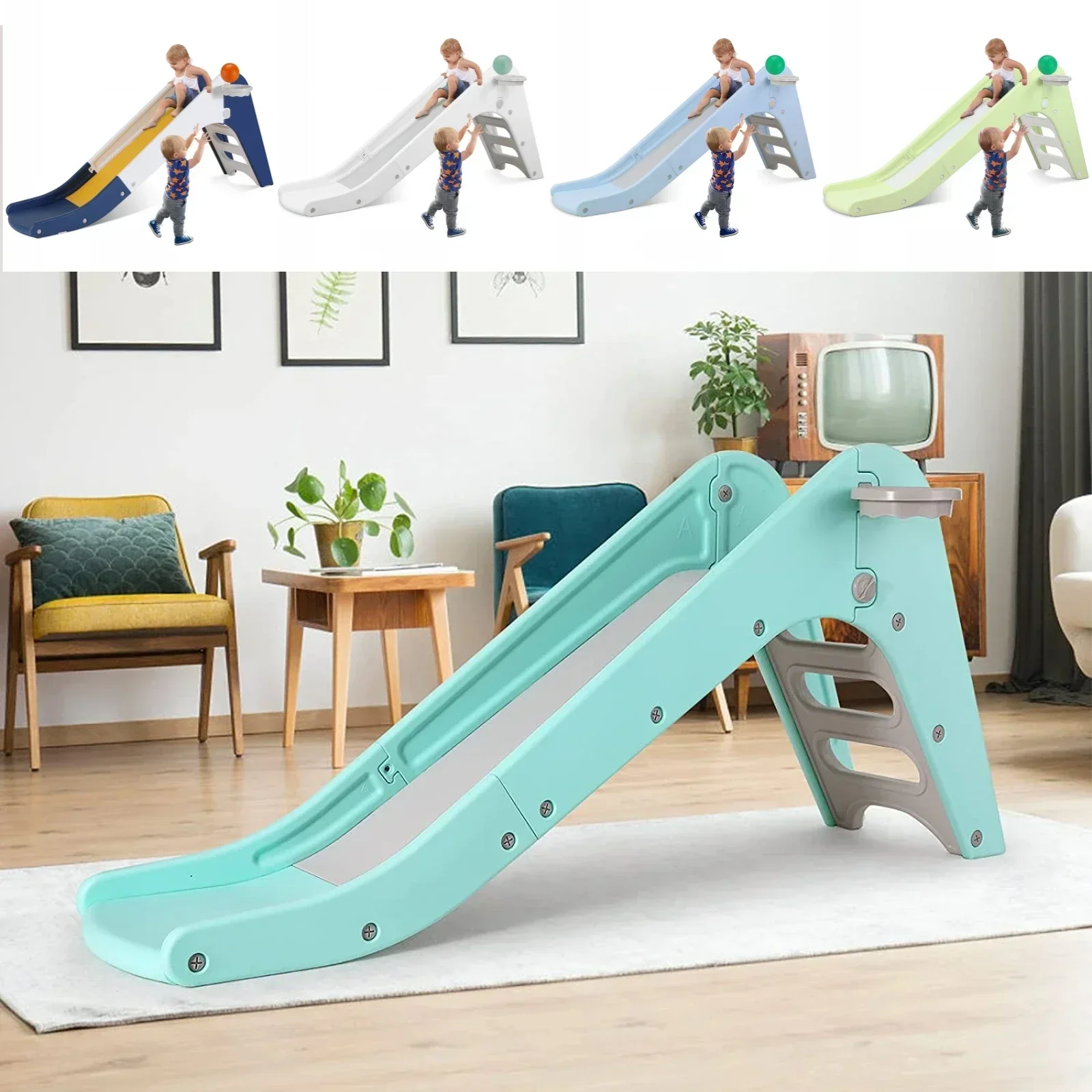スライドイン/屋外子供用滑り台とバスケットボールフープクライマープレイセット、子供用遊び場、自立型スライドまたはクライミングプレイセット