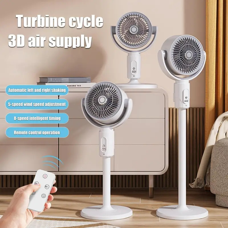 360度循環静音強力フロアファン、置き型スマートファン、リモコン付き縦型扇風機 高さ調節可能(充電式)