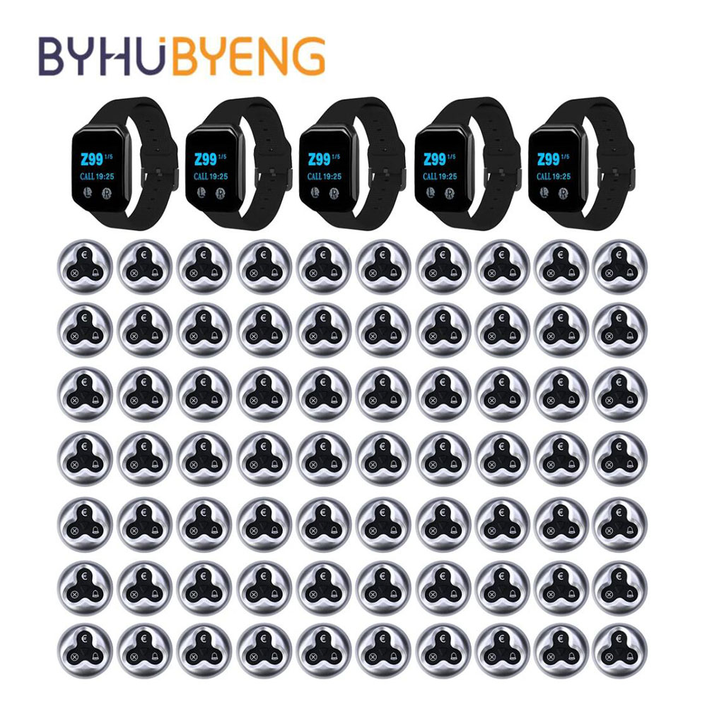 BYHUBYENG ワイヤレス呼び出しレストランページングシステム 呼び出しボタン70個 ウェイターウォッチ 顧客レストランページング カフェ バー用
