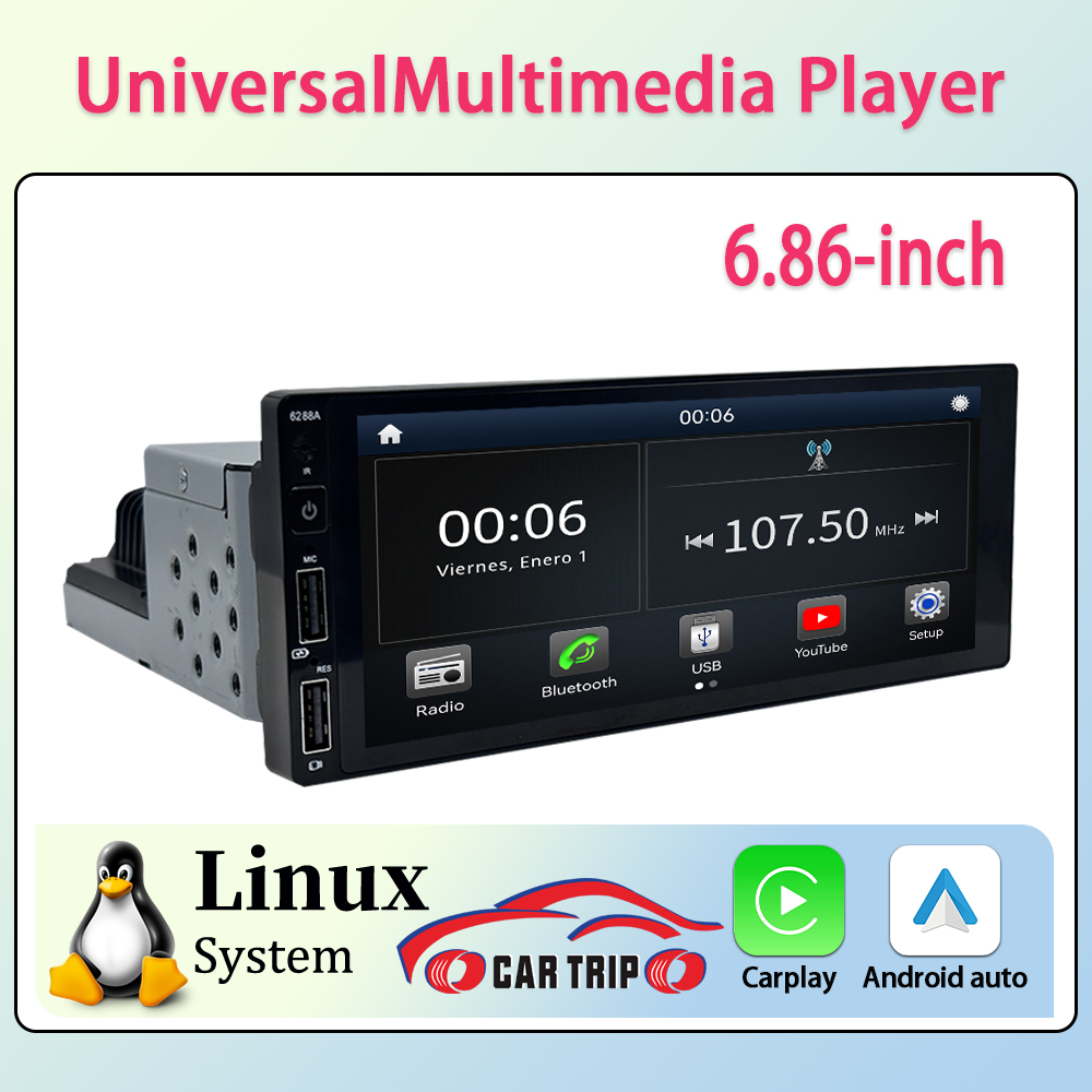 6.86 インチ 1DIN Linux システム GPS ナビゲーション付きユニバーサル ステレオ マルチメディア プレーヤー Carplay Android Auto IPS 画面分割画面