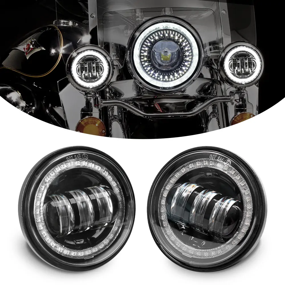 4 5 インチフォグライトオートバイ LED クロームブラック 1 ペア 4.5 "4 1/2 インチ LED フォグパッシング補助ライトツーリングエレクトラグライド用