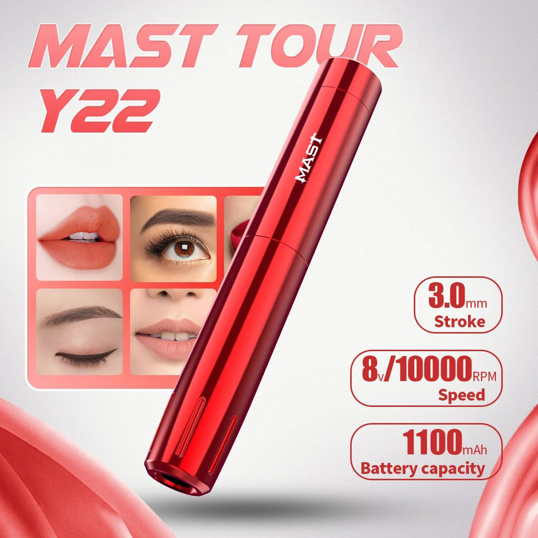 マストタトゥーツアー Y22 アートメイクタトゥーマシン RCA またはワイヤレスバッテリーペン 3.0 ミリメートルストローク 1200mAh バッテリーリップ眉毛用