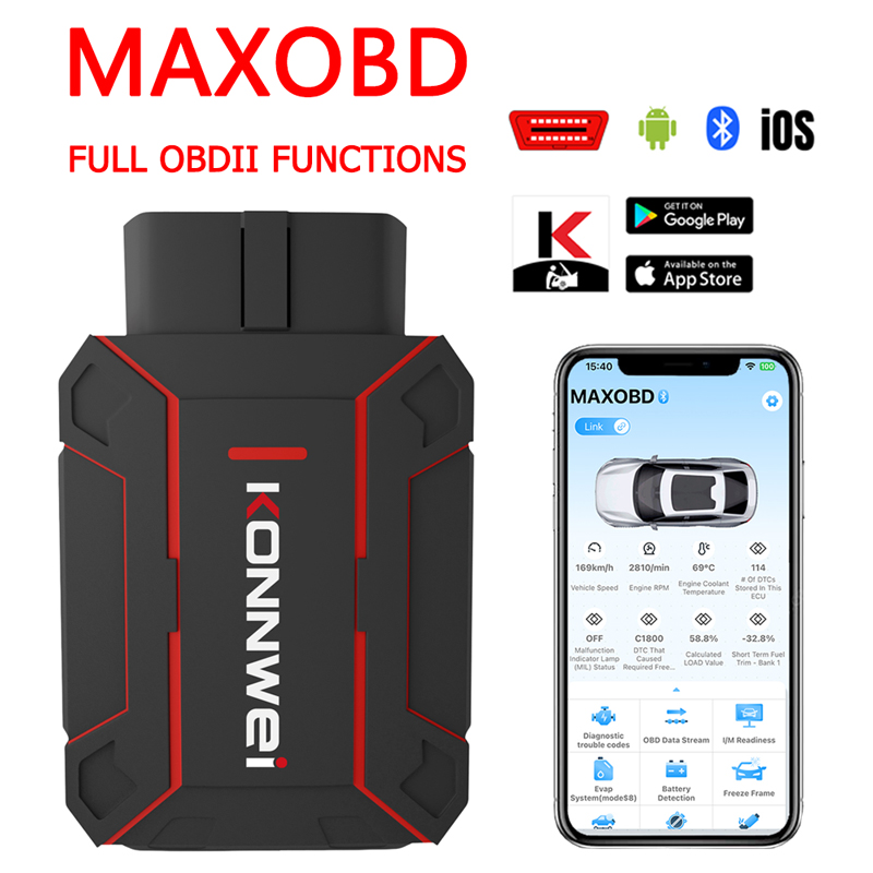 KONNWEI 車フルシステムスキャン診断ツール Bluetooth 接続 MAXOBD バッテリー監視車両監視 OBD2 スキャナー