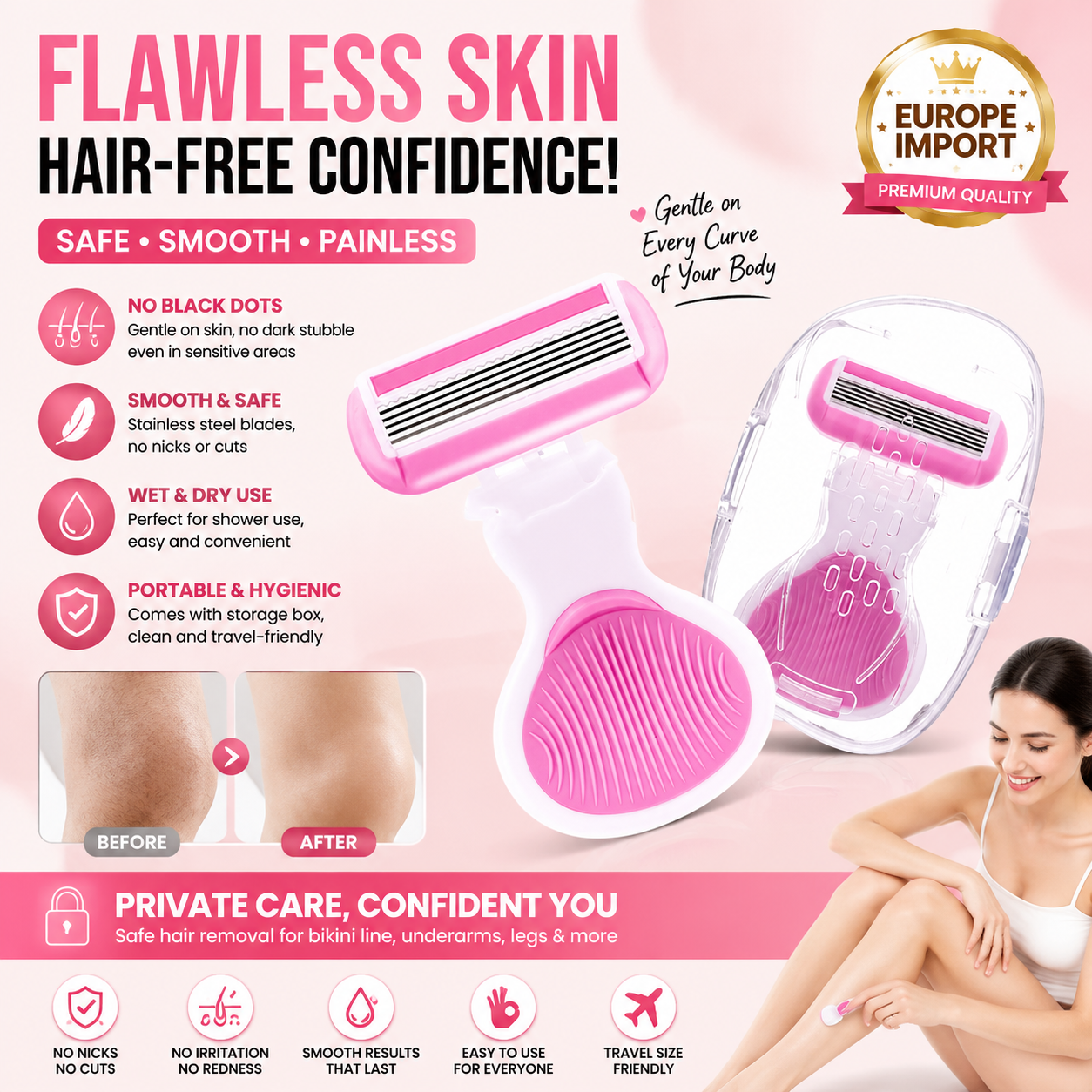 女性用シェービングナイフ、脇毛、手足の脱毛ツール、デリケートゾーン、陰毛トリミング、脱毛カミソリ