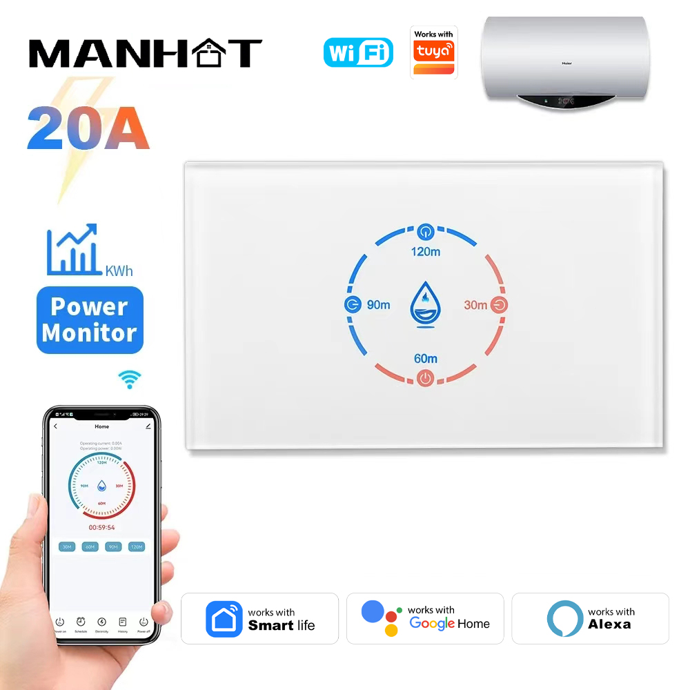 20A スマート Wifi 給湯器ボイラータッチスイッチ 4400 ワット米国標準タイマー SmartLife APP リモコン Alexa Google Work with Tuya
