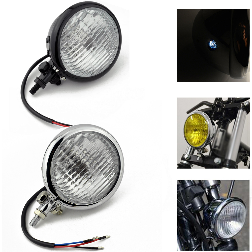 オートバイ H4 電球ヘッドライトラウンドレトロ 12V ヘッドランプ高/低ビームヘッドライトハーレーボバーチョッパーカフェレーサーユニバーサル