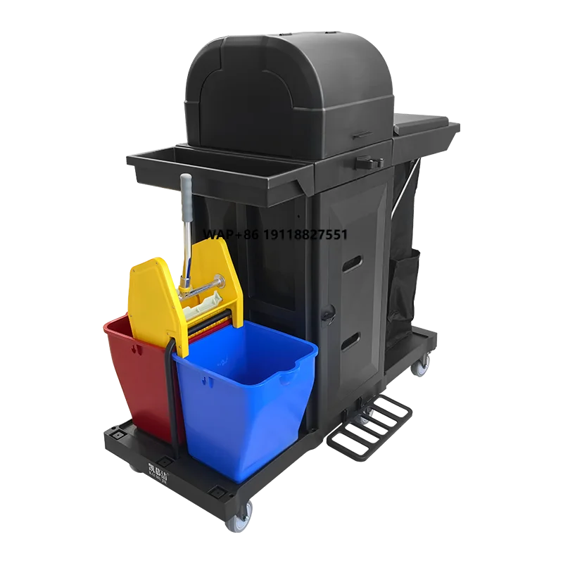 KJ03-5 多機能プラスチック クリーニング カート ホテルのルーム サービス用の厚みのある手押し車