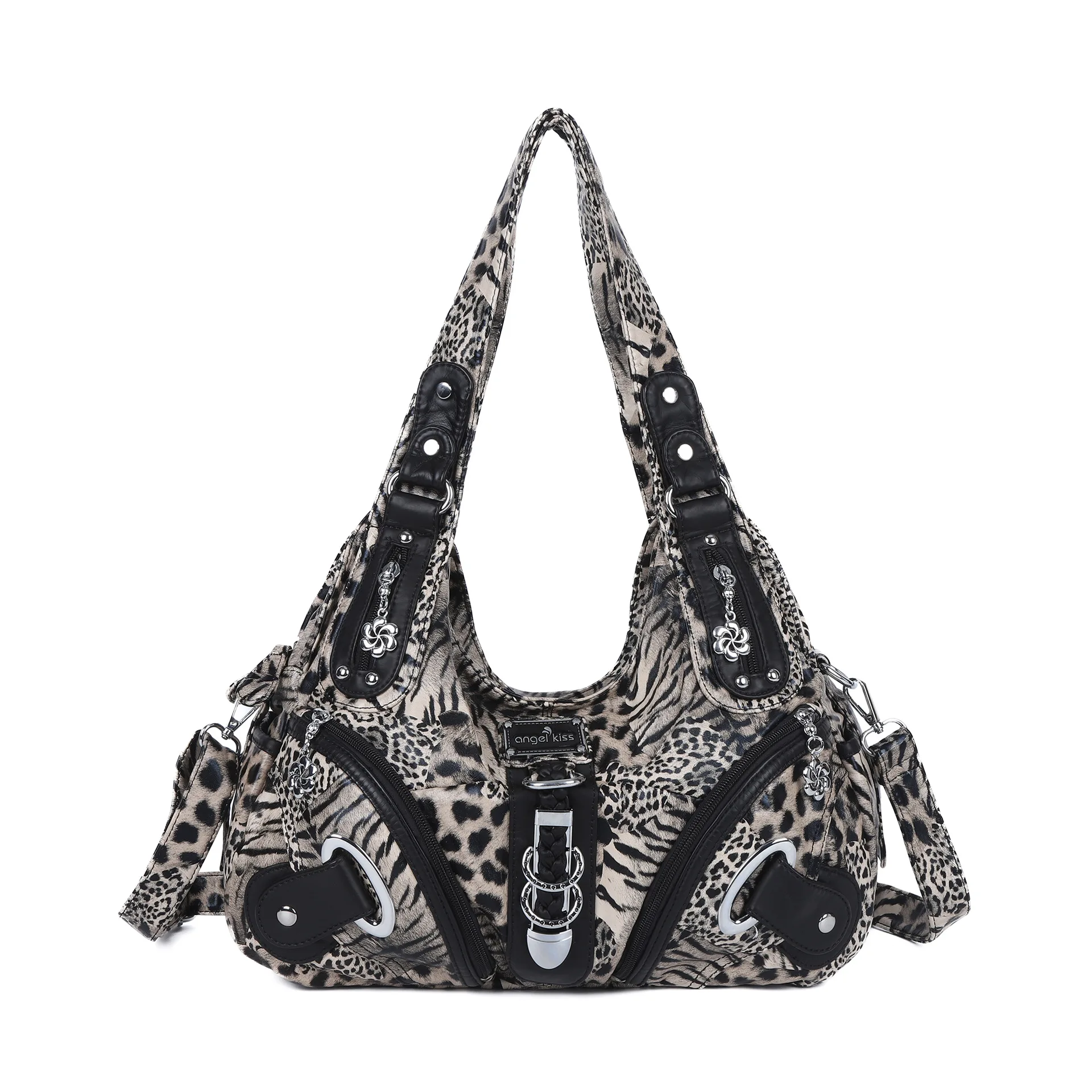Angelkiss 女性ハンドバッグヒョウバッグトップハンドルハンドバッグファッションかばん団子パックショルダーバッグトートバッグホーボス大きな財布