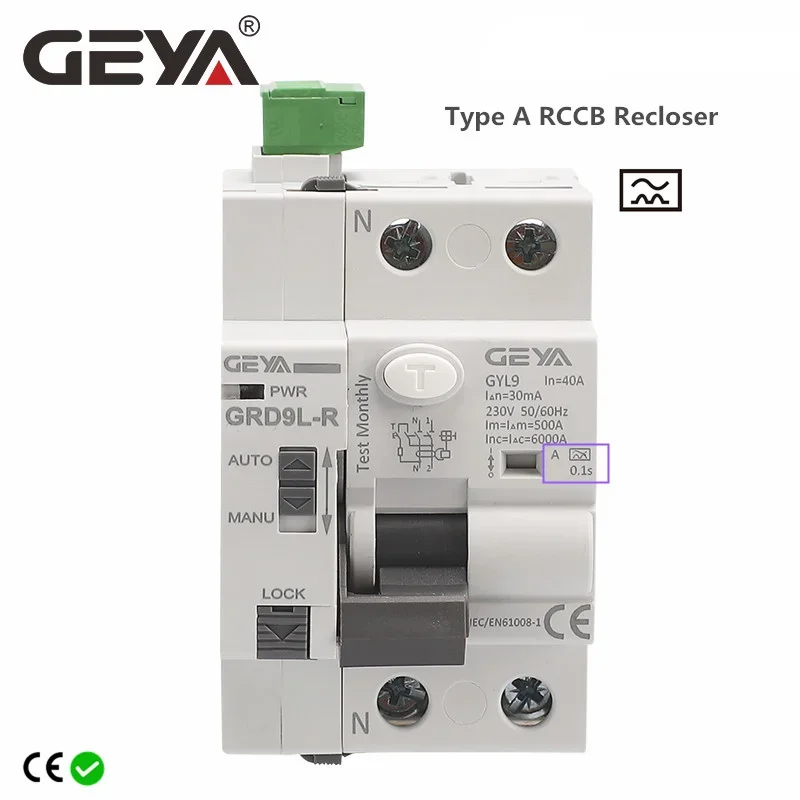 GEYA GRD9L-R タイプ A RCCB 自動再閉路器 40A 63A 30mA 100mA 300mA 安全ブレーカー差動再マーブル autoto