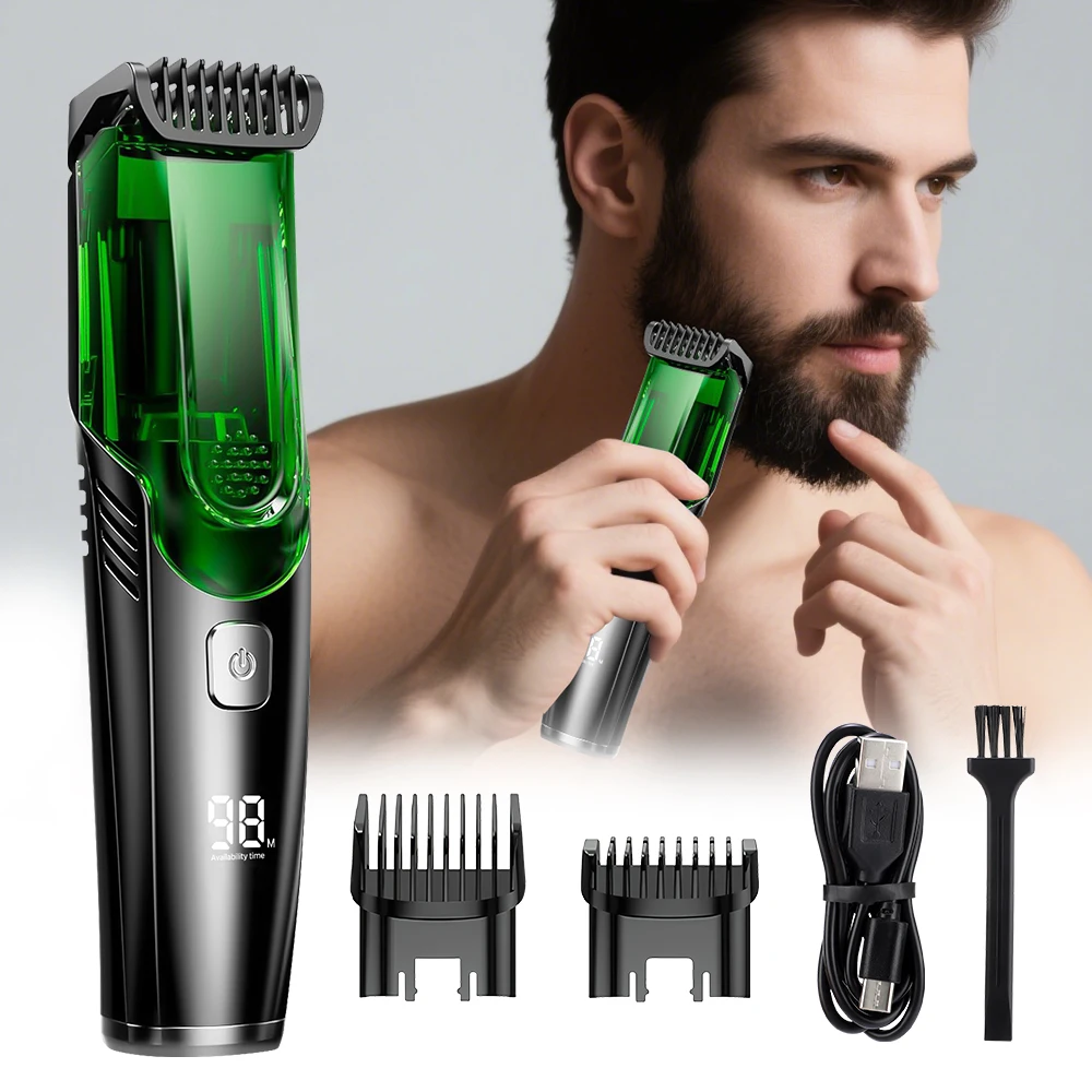 真空バリカン男性液晶充電式ひげトリマーセルフヘアカットキットコードレス理髪店 IPX6 洗える 20 長さのギフト