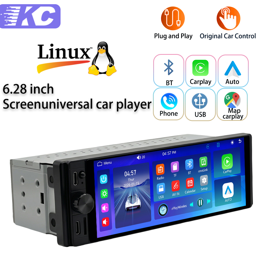 6.28 インチスクリーンユニバーサルカープレーヤー新しい Linux システムワイヤレス CarPlay 自動 Bluetooth ビデオマルチメディアプレーヤーカメラ