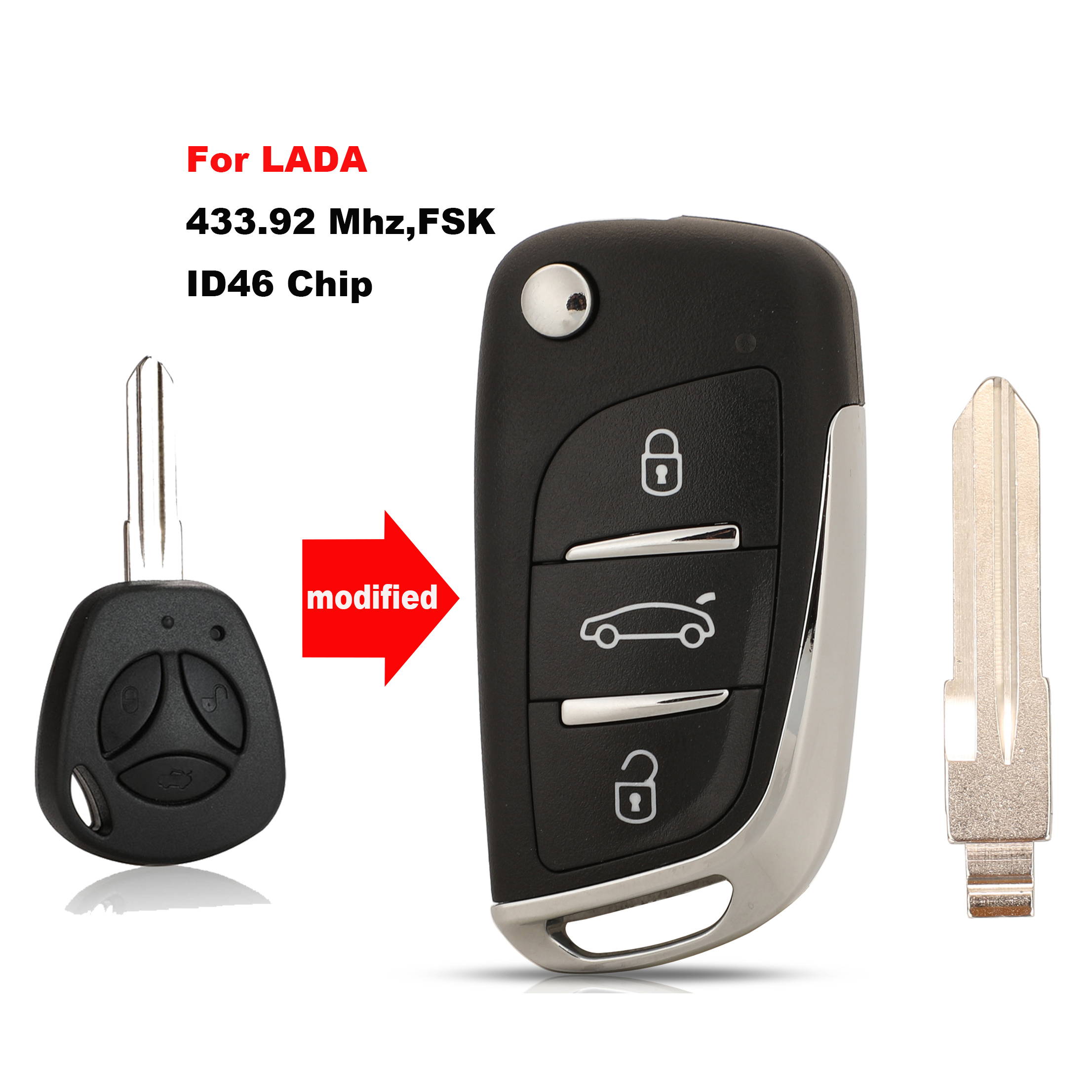 Jingyuqin リモートカバー Fob 車のキーケース Flid Lada ノーカット自動ブランク Priora Kalina 433.92 Mhz FSK ID46 チップ