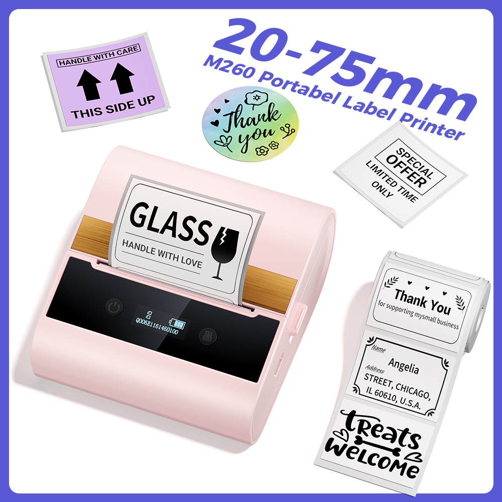 Phomemo M260 Label Maker 20-80mm Large Bluetooth Inkless Portable Label Sticker Printer Thermal Printer for Business Home Office