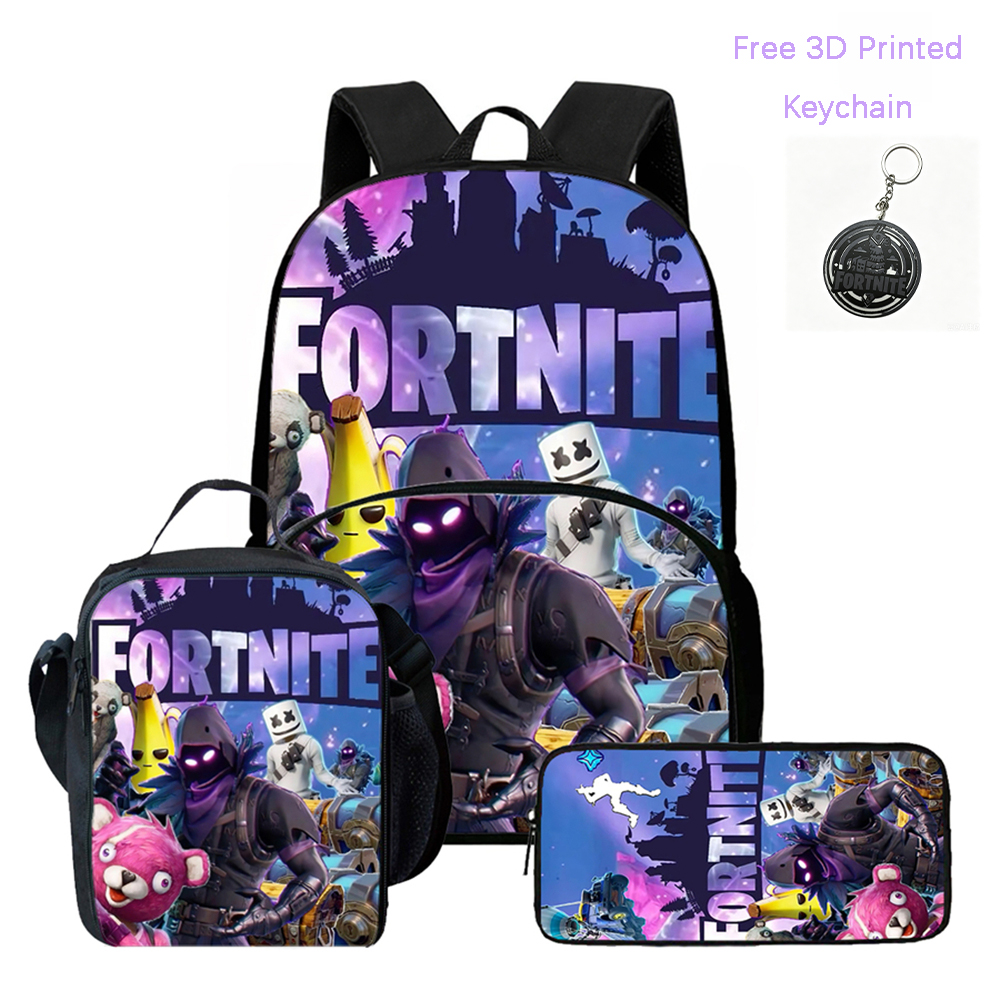 軽量 FORTNITE 3 個バックパックフロントポケットランチバッグ鉛筆バッグ無料 3D プリントキーホルダー男の子女の子子供年齢 5-10