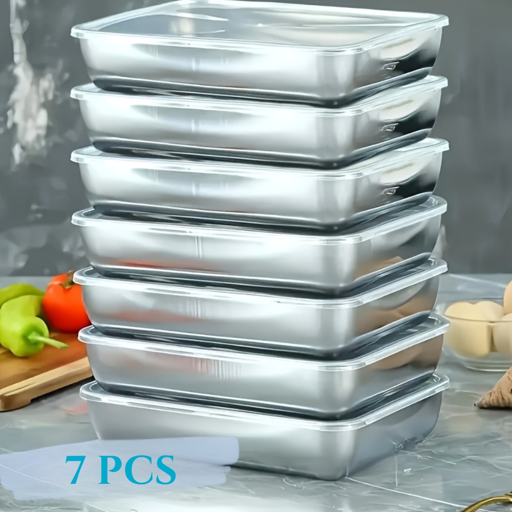 7ピースのステンレススチール製食品保存容器、積み重ね可能、気密電子レンジ対応、食事の準備、サラダフルーツ、冷蔵庫冷凍庫に最適