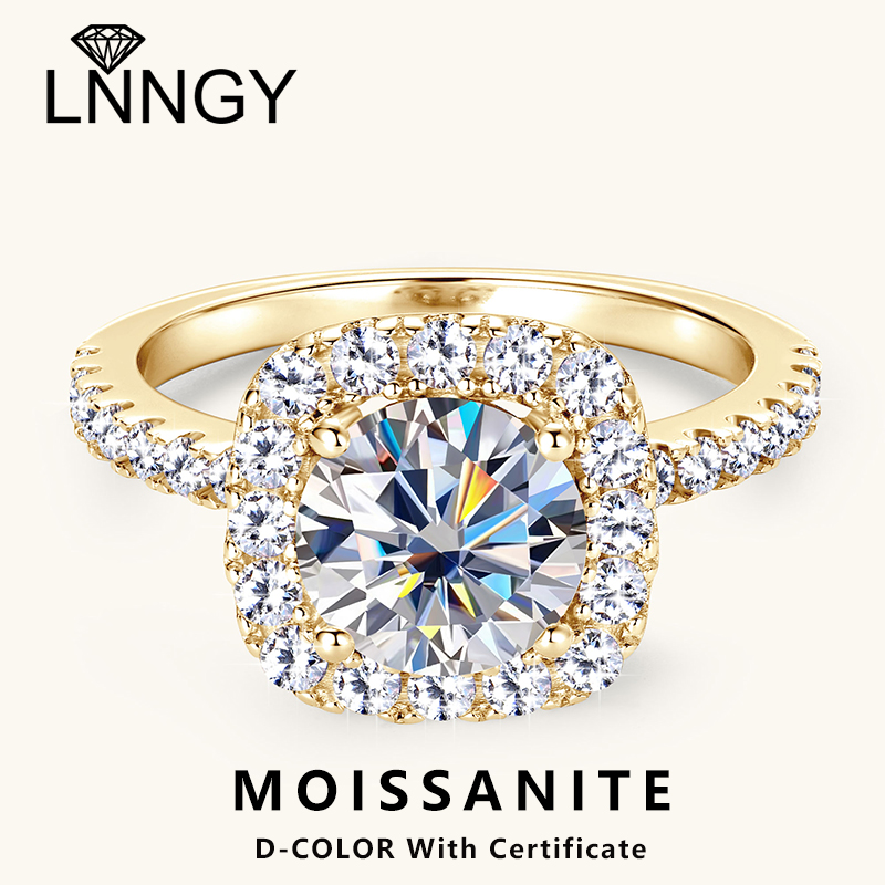 Lnngy 8 ミリメートル 2ct モアッサナイトハローリング認定 925 スターリングシルバー婚約指輪女性ガールズウェディングパーティージュエリーギフト