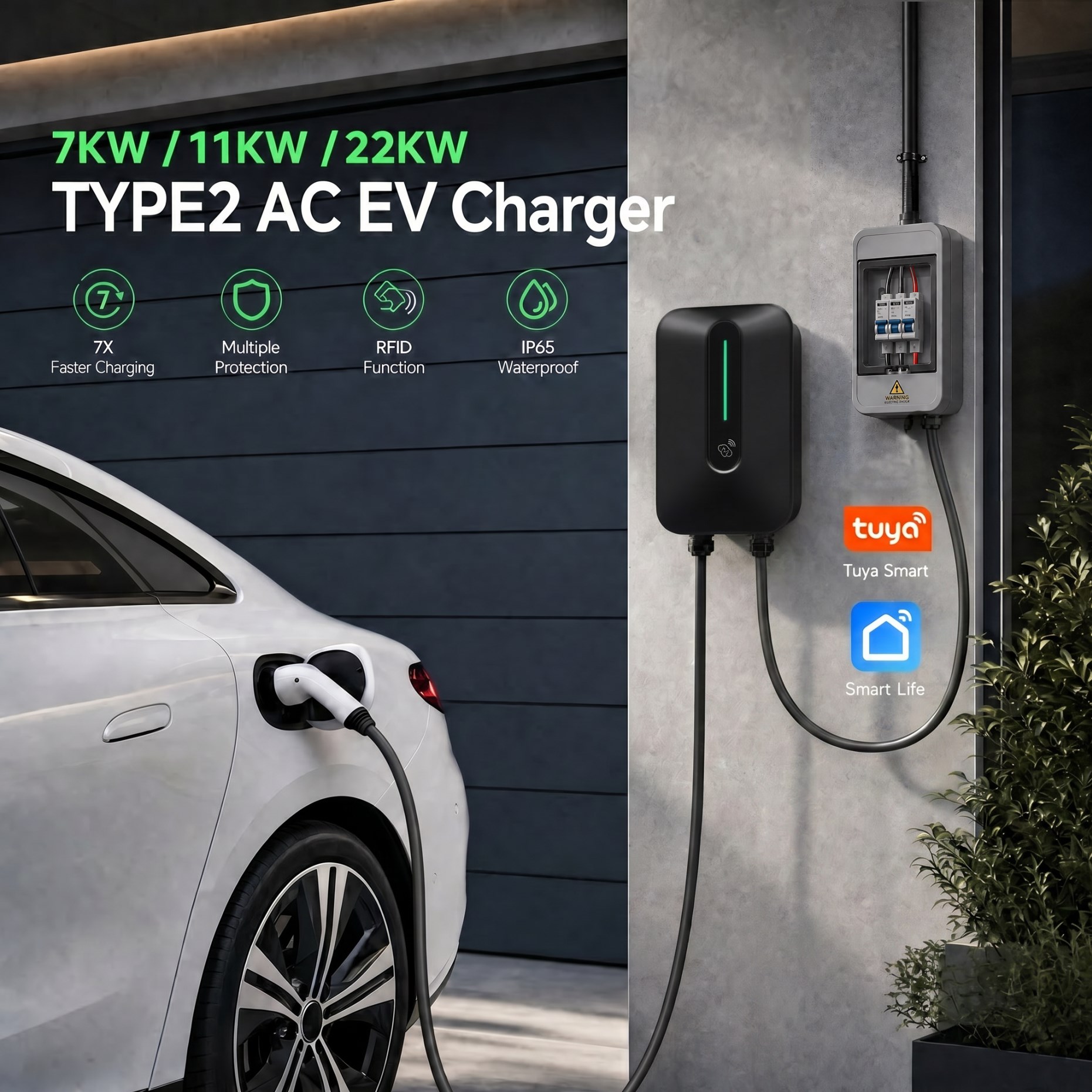 JIGU EV 充電器タイプ 2 7kW 11kW 21kW 電気自動車充電ステーション WiFi スマートライフ Tuya APP 制御すべての EU EV 用