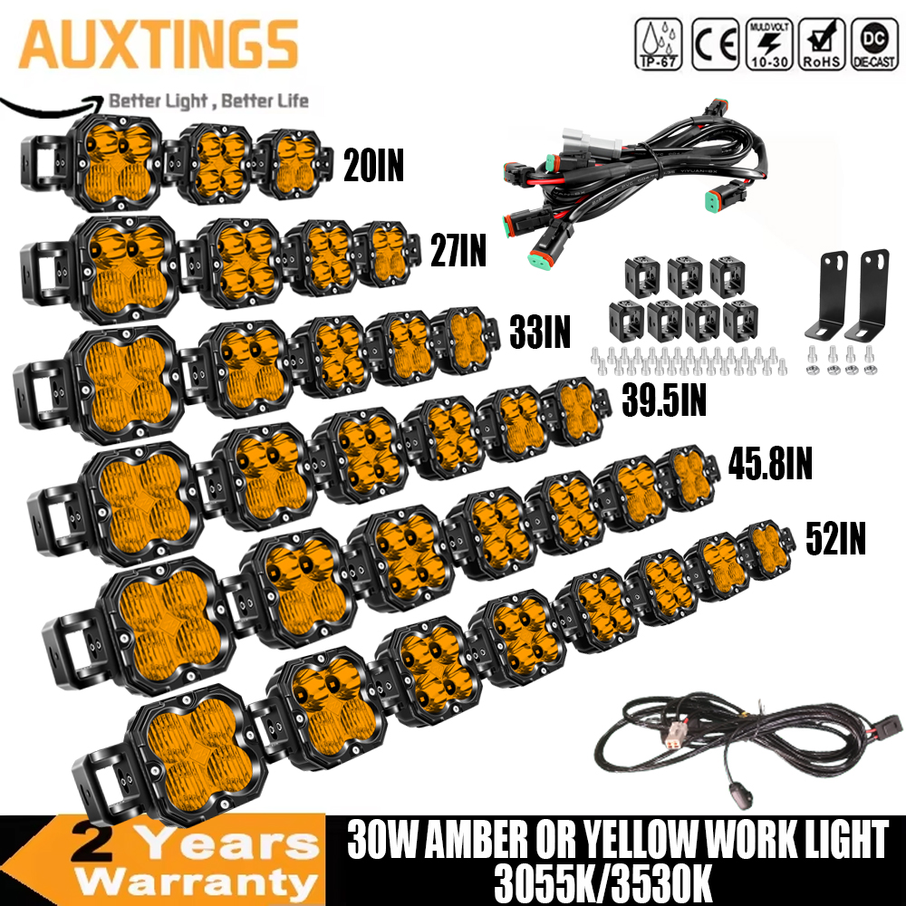 4インチ 30W Amer Cube LED ポッドライト スポットフラッドコンボビームワークライト、3055K/3530K 車オフロードドライビングランプ トラック、SUV、オートバイ用