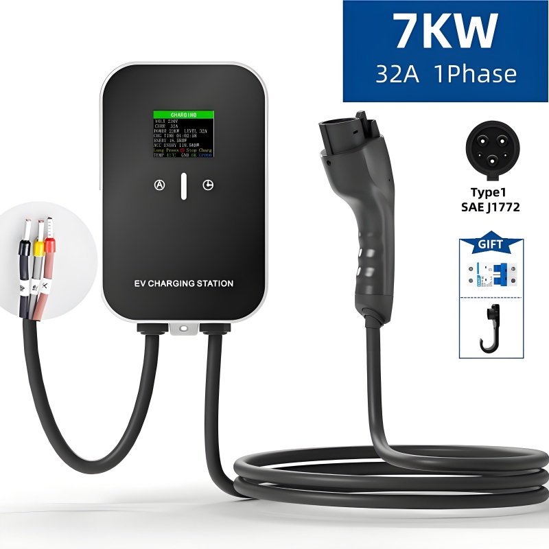 タイプ 1 EV 充電器 32A 7KW EV 充電ステーション SAE J1772 電気自動車充電器 1 相タイプ 1 EVSE ウォールボックス 4.3 インチ画面付き