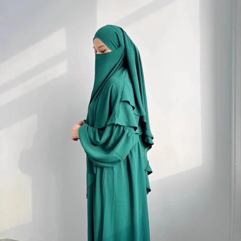 イードジェラバ キマール アバヤ イスラム教徒の祈りの衣服 女性ヒジャブ ドレス ドバイ カフタン トルコ ローブ ラマダン イスラム ジャラビヤ ブルカ ニカブ セット