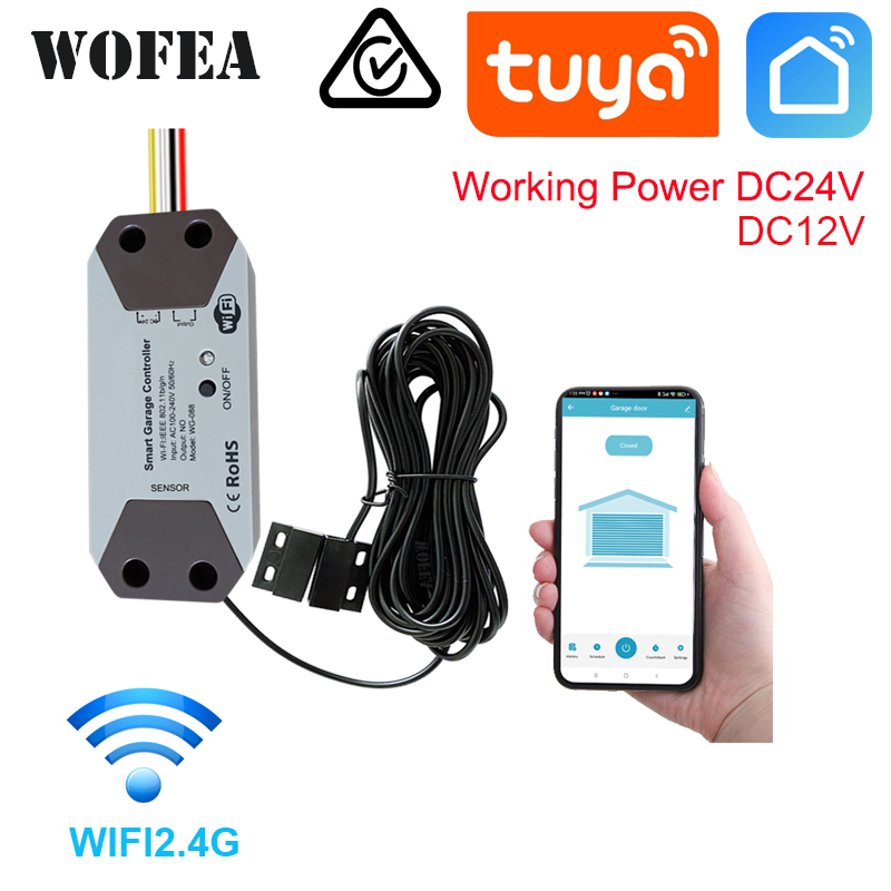 Wofea WiFi スマートガレージドアオープナーコントローラー DC12 DC24V Alexa と Google Home 2.4G アプリで動作ゲートウェイ不要
