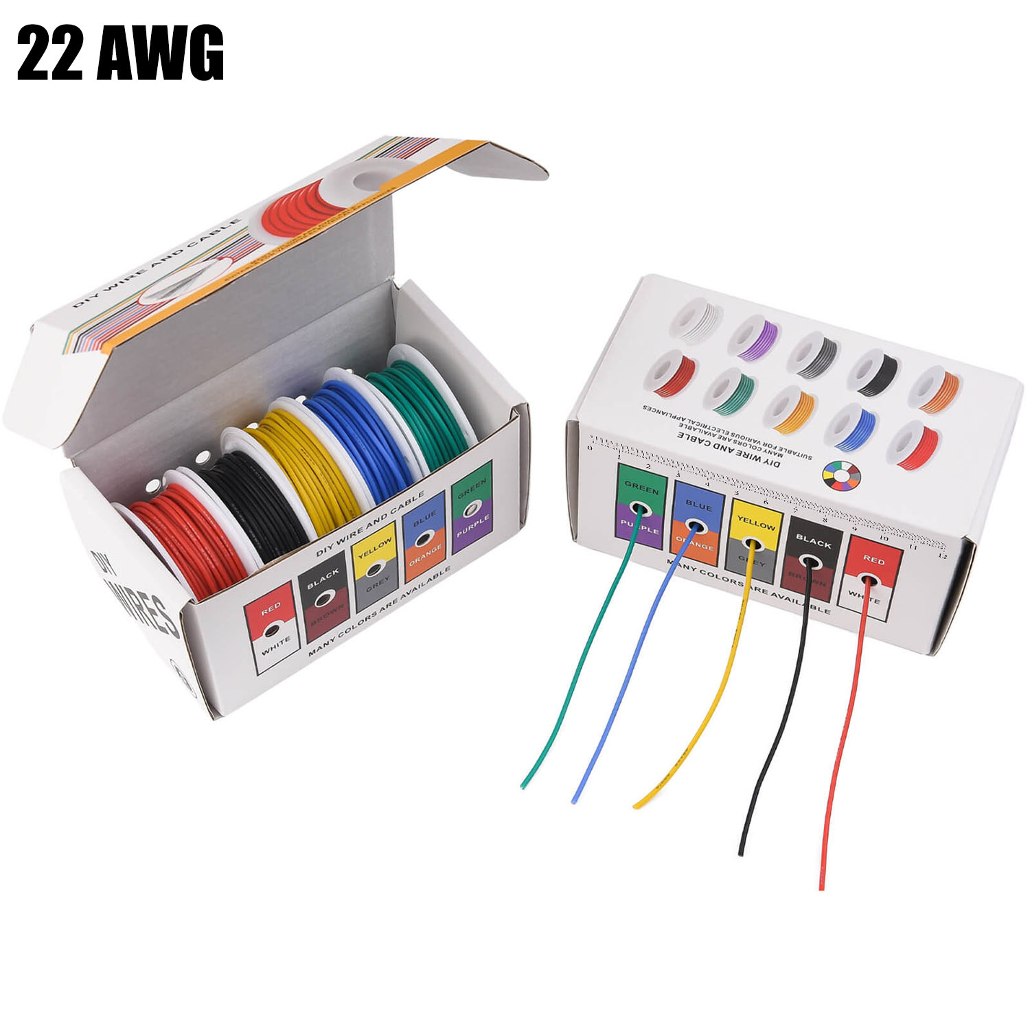 22AWG 電線柔軟なシリコンワイヤー 22 ゲージ撚り線錫メッキ銅線 5 色各 16.4 フィート/5 メートルまたは各 32.8 フィート/10 メートル