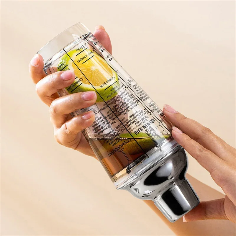 ハンドシェーカーカップ スケール付き レモンミルクティーシェーカーカップ 400/600ML ステンレス鋼蓋 ワインドリンクミキサーバー ガラスカクテルシェーカー