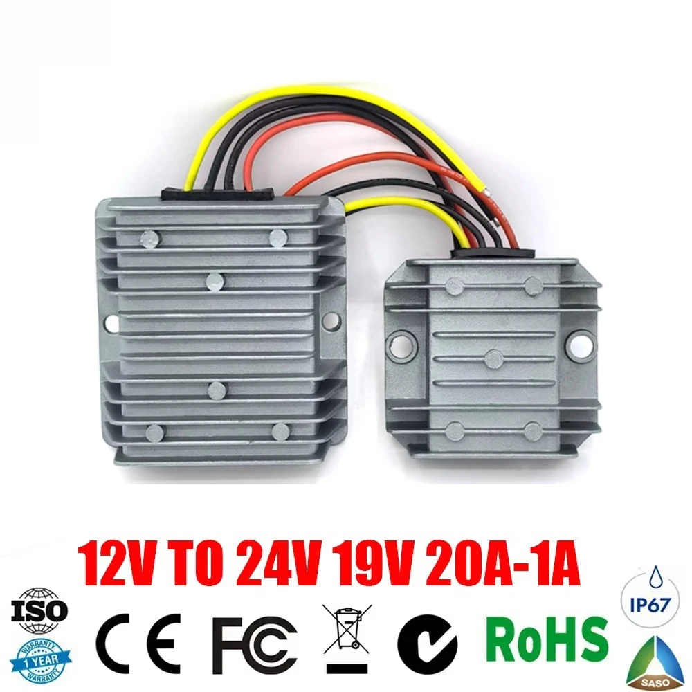 12ボルトから24ボルト19V 20A-1Aブーストステップアップ電源電圧レギュレータ12Vから24VコンバータDCからDCへの車のラップトップ充電用