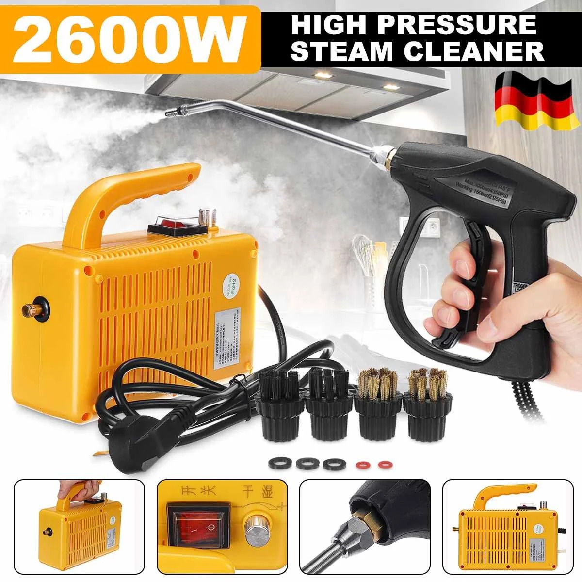 110 V/220 V プラグ 2600 ワット家庭用電気スチームクリーナー 2600 ワットポータブルハンドヘルド汽船車のキッチンブラシ洗浄機