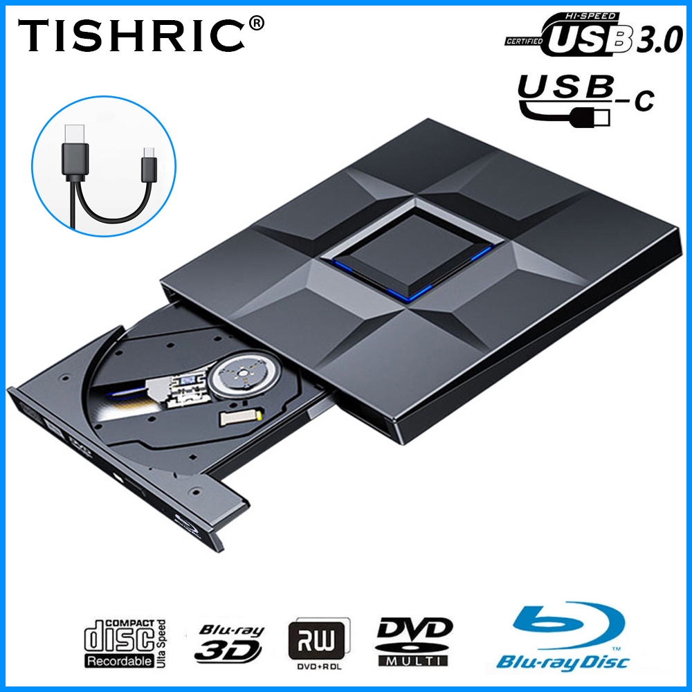 TISHRIC ブルーレイ タイプ C/USB3.0 外部 CD および DVD プレーヤーバーナー DVD/CD-RW 外部 DVD ドライブ CD ライターリーダーラップトップデスクトップ用