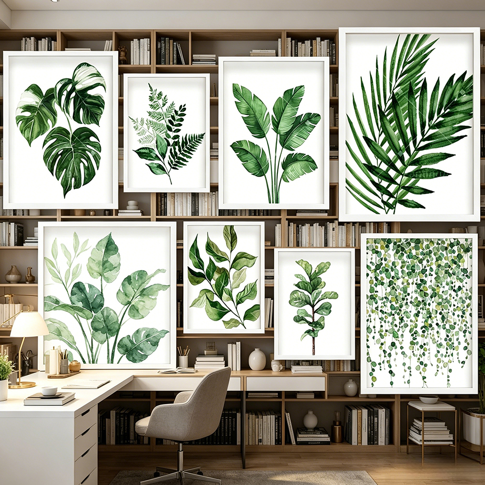 ボヘミアン水彩熱帯植物キャンバス絵画モンステラバナナの葉ユーカリとシダアートポスター美的な寝室の装飾