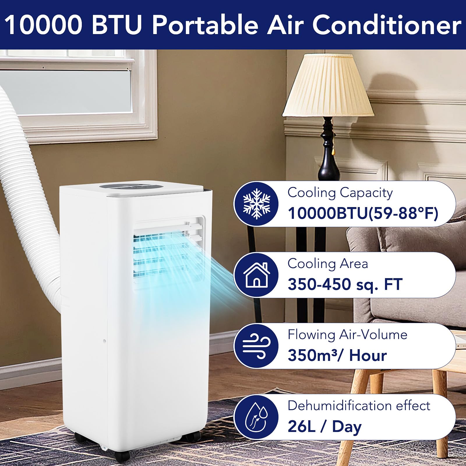 新しい FD 10,000 BTU ポータブル エアコン、最大 450 平方メートルまで冷却します。フィート、除湿機