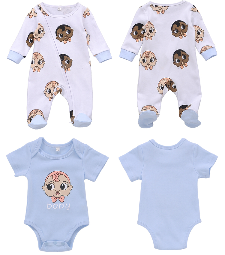 ファッションすべて漫画印刷デザインワンピースジップアップジャンプスーツロンパースレイヤーエット綿 100% ベビー服セット