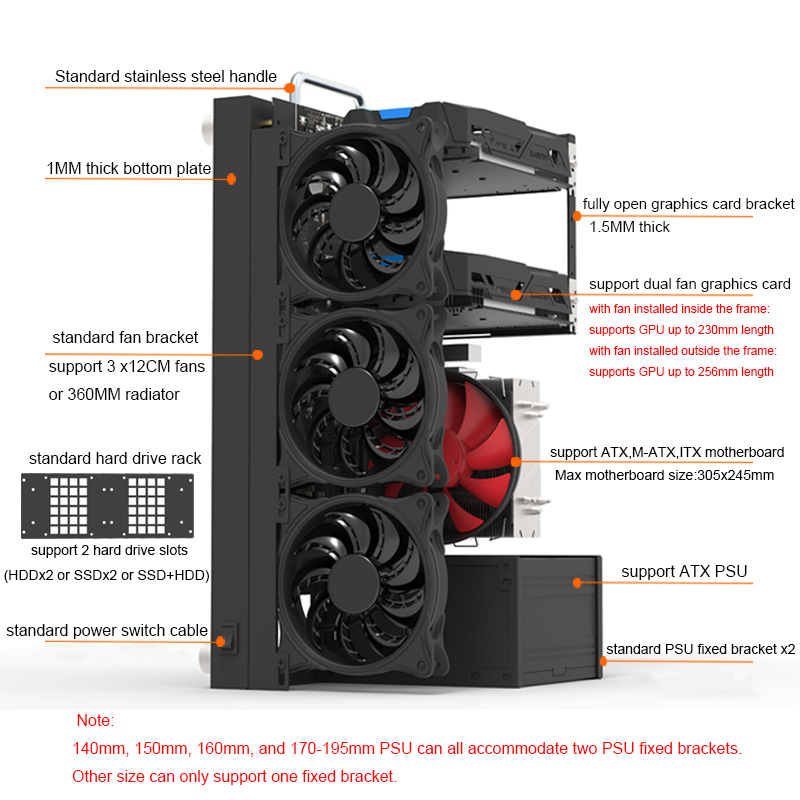 DIY コンピュータケース PC ラックオープンエアデスクトップシャーシサポート 360 ラジエーター 12 センチメートルファン ATX X79 X99 マザーボードテストベンチ用