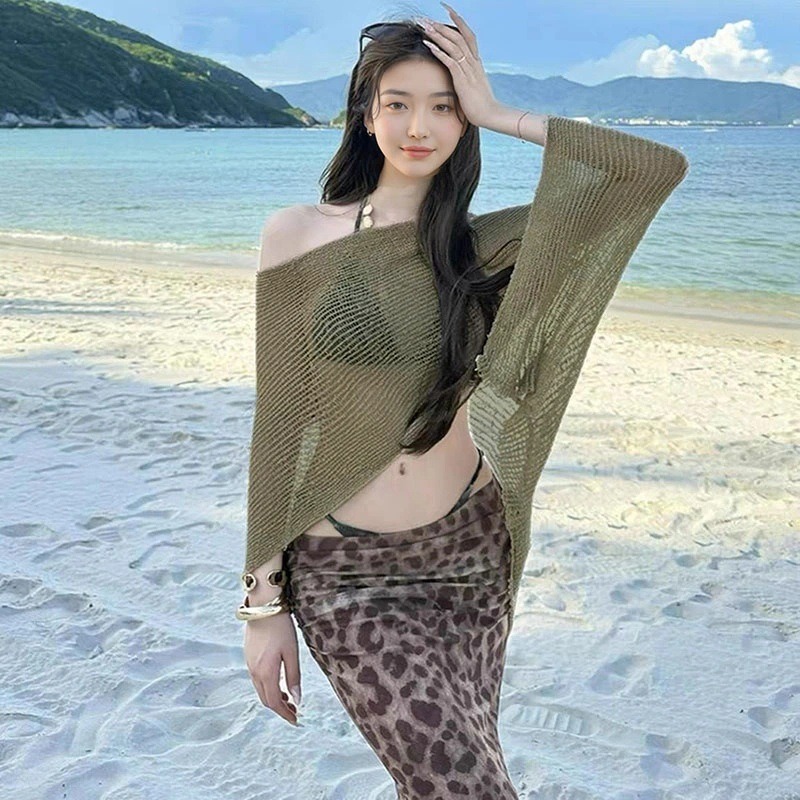 Ins ビーチリゾート水着女性のセクシーなホットガールスプリットビキニ 4 点セット小胸ハイエンド感覚温泉水着