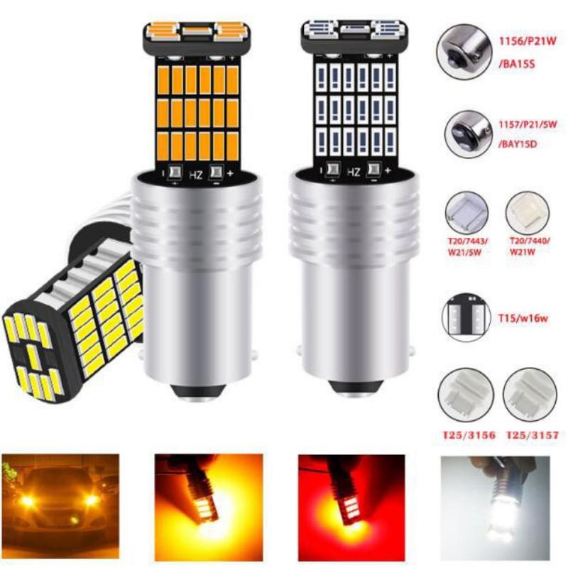 2 個 1157 1156 BA15S P21W W16W LED 45 SMD 4014 CANBUS エラーなし車のテール電球ブレーキライト自動バックアップリバースランプ