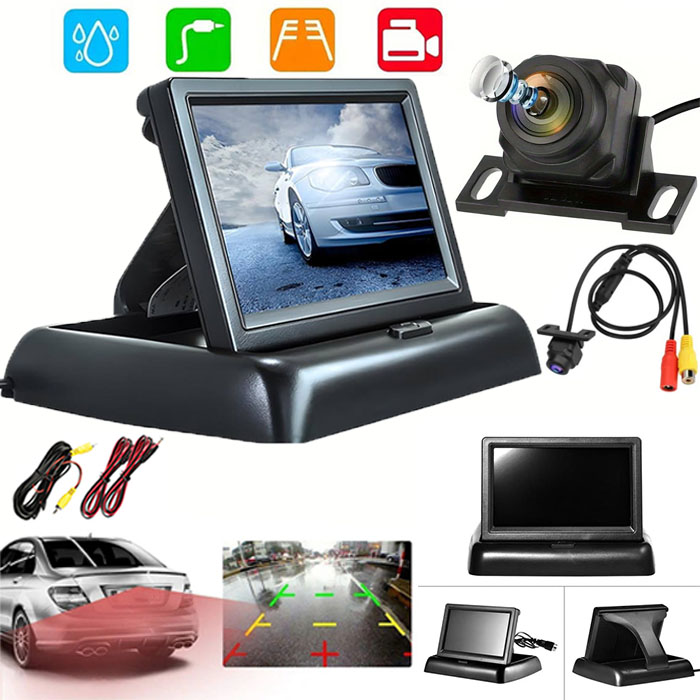 4.3インチ車用バックアップカメラキット、スクリーン、カメラ、配線ハーネスを含み、ほとんどの車両モデルに対応