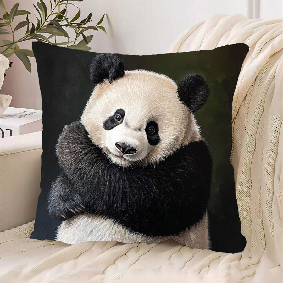 かわいいパンダクマ抱き自己クッションカバー現実的なアニマルプリント枕ケース家の装飾ソファ寝室リビングルーム