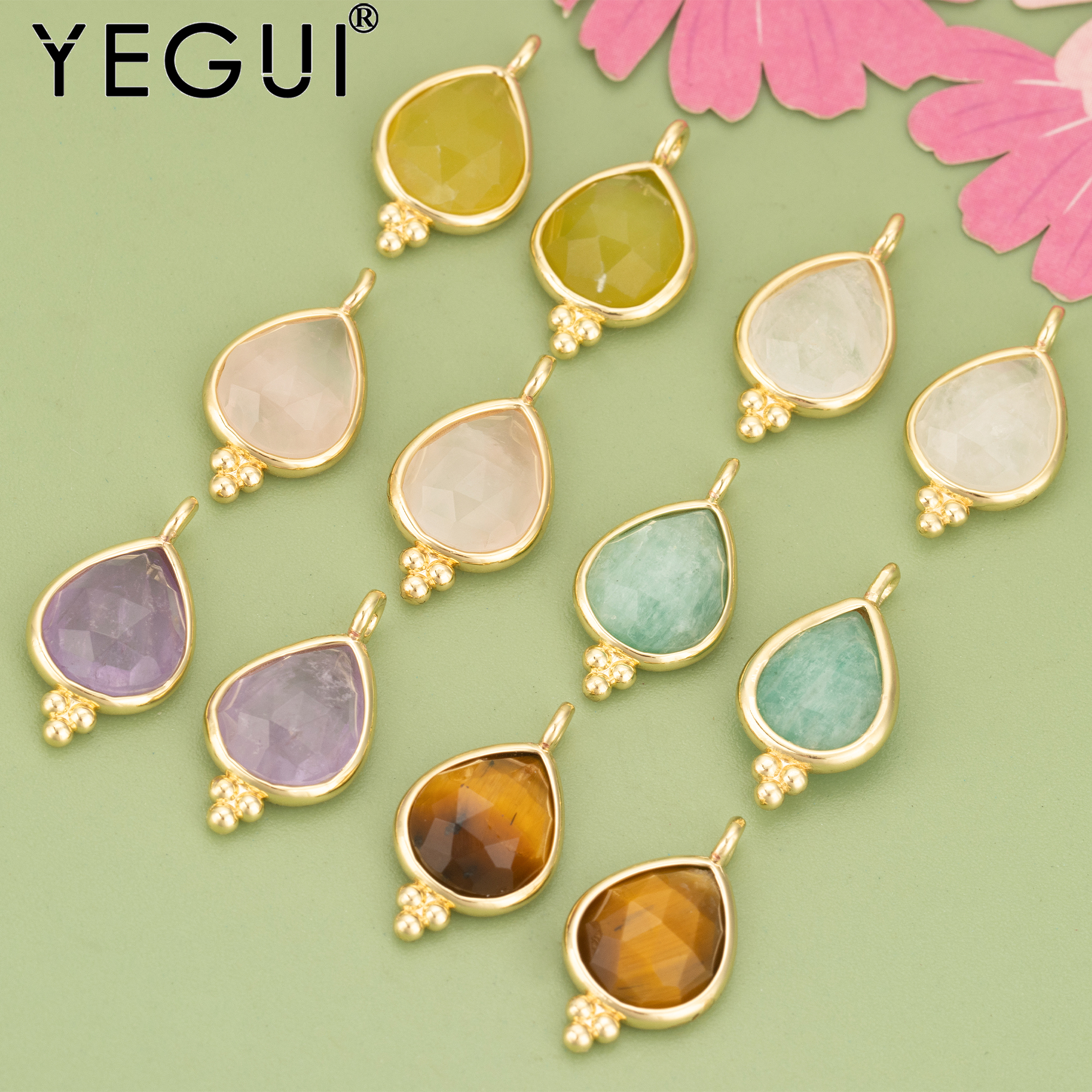 YEGUI、4 ピース/ロット、MH04、ジュエリー アクセサリー、18 k ゴールドメッキ、銅、天然石、チャーム、ハンドメイド、ジュエリー作成、DIY ペンダント