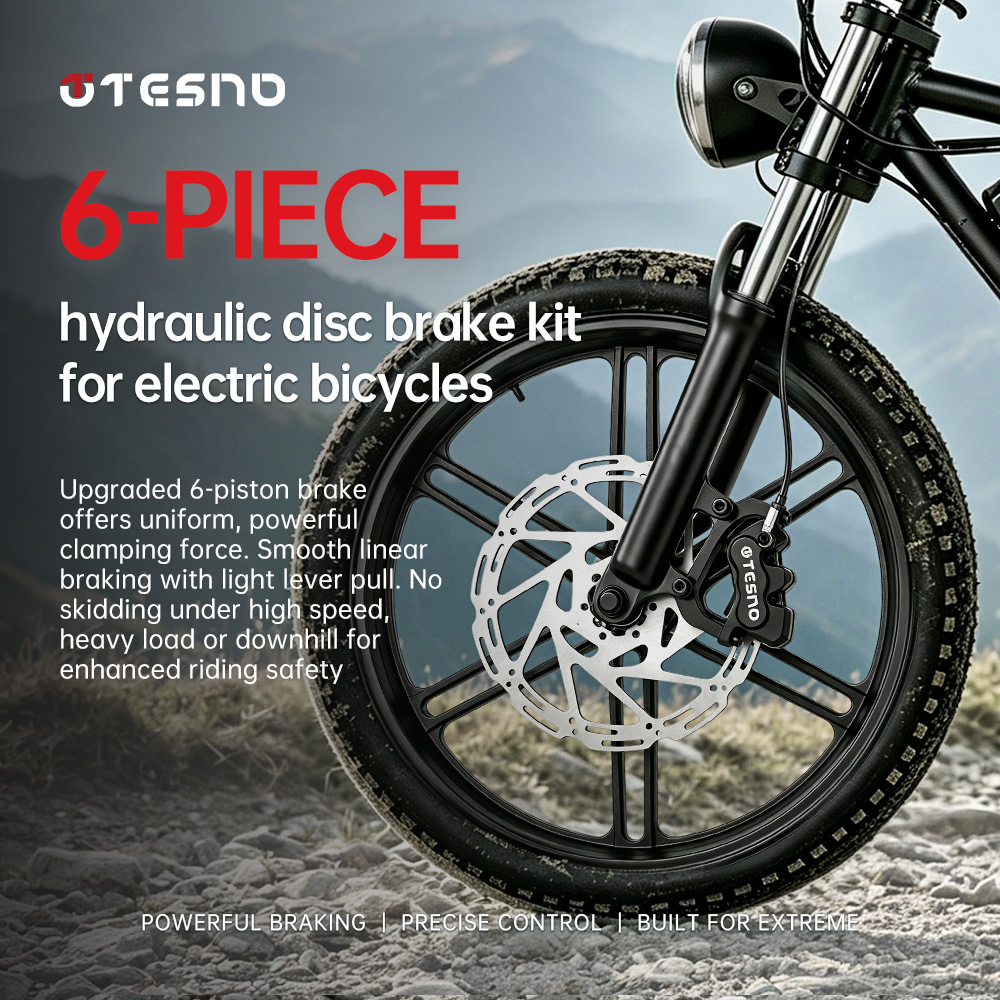 TESNO E-Bike 油圧ディスクブレーキセット 6 ピストンフロントリア電動自転車ブレーキキット パワーカットオフセンサー付き 203mm ローター